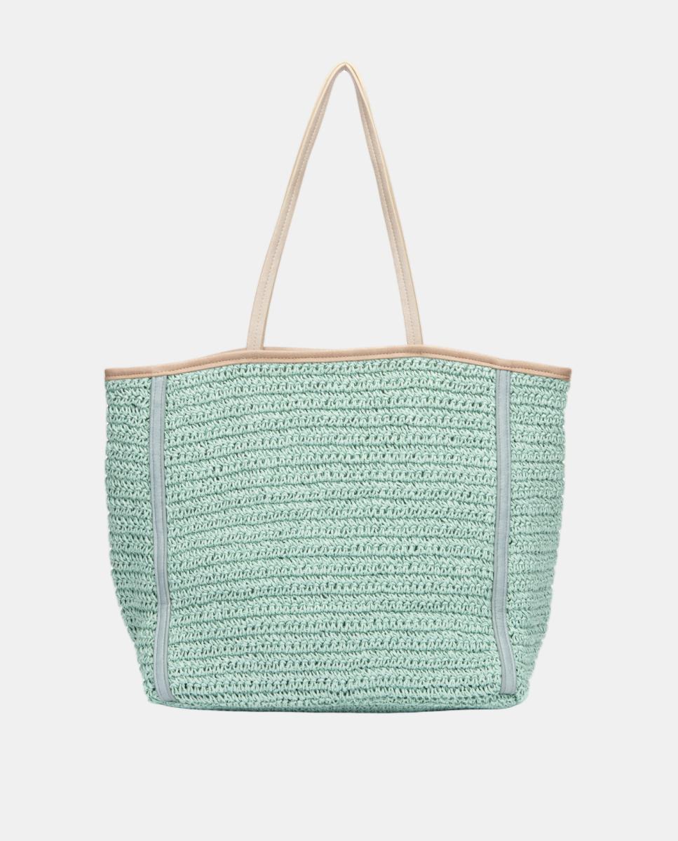 Cesta de Ráfia com Forro Estampado Turquesa-3