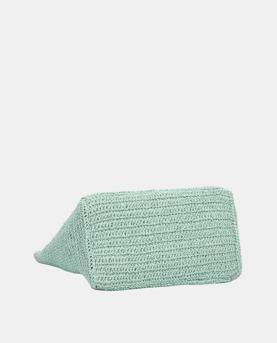 Cesta de Ráfia com Forro Estampado Turquesa-4
