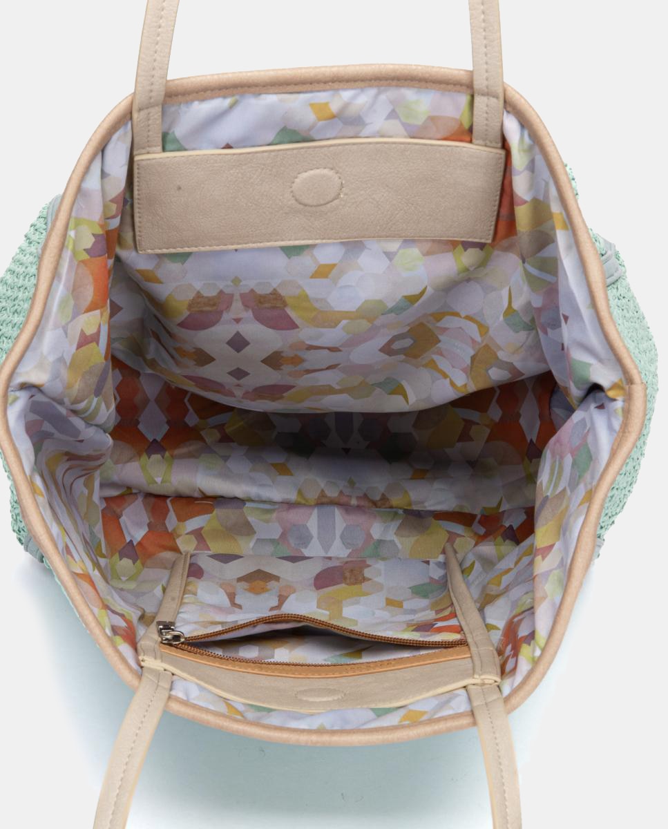 Cesta de Ráfia com Forro Estampado Turquesa-5