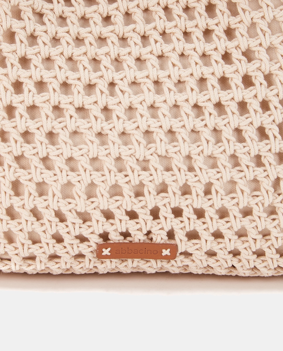 Mala de Ombro de Macramé e Franjas Bege-6