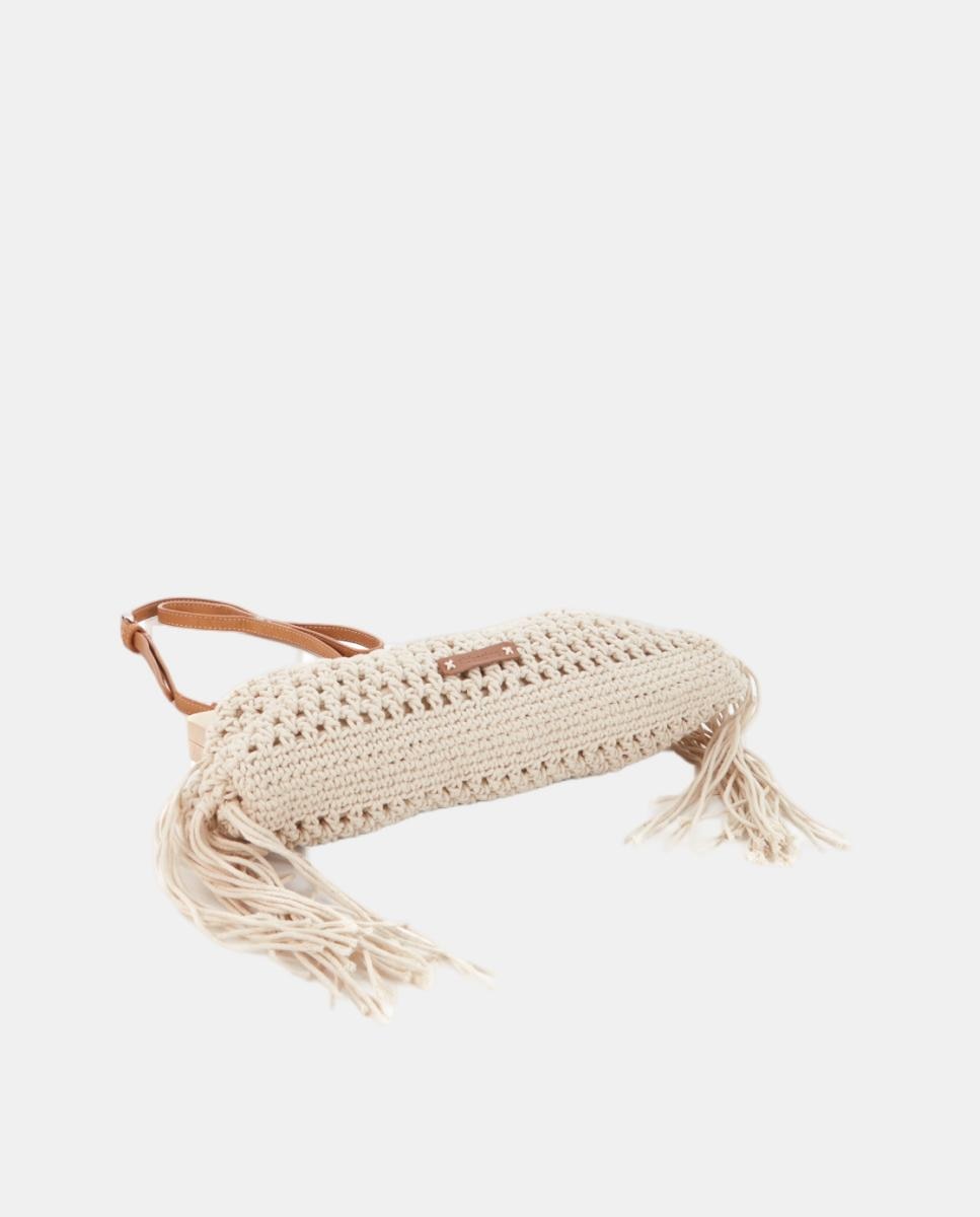 Mala Clutch de Macramé com Franjas Bege-4