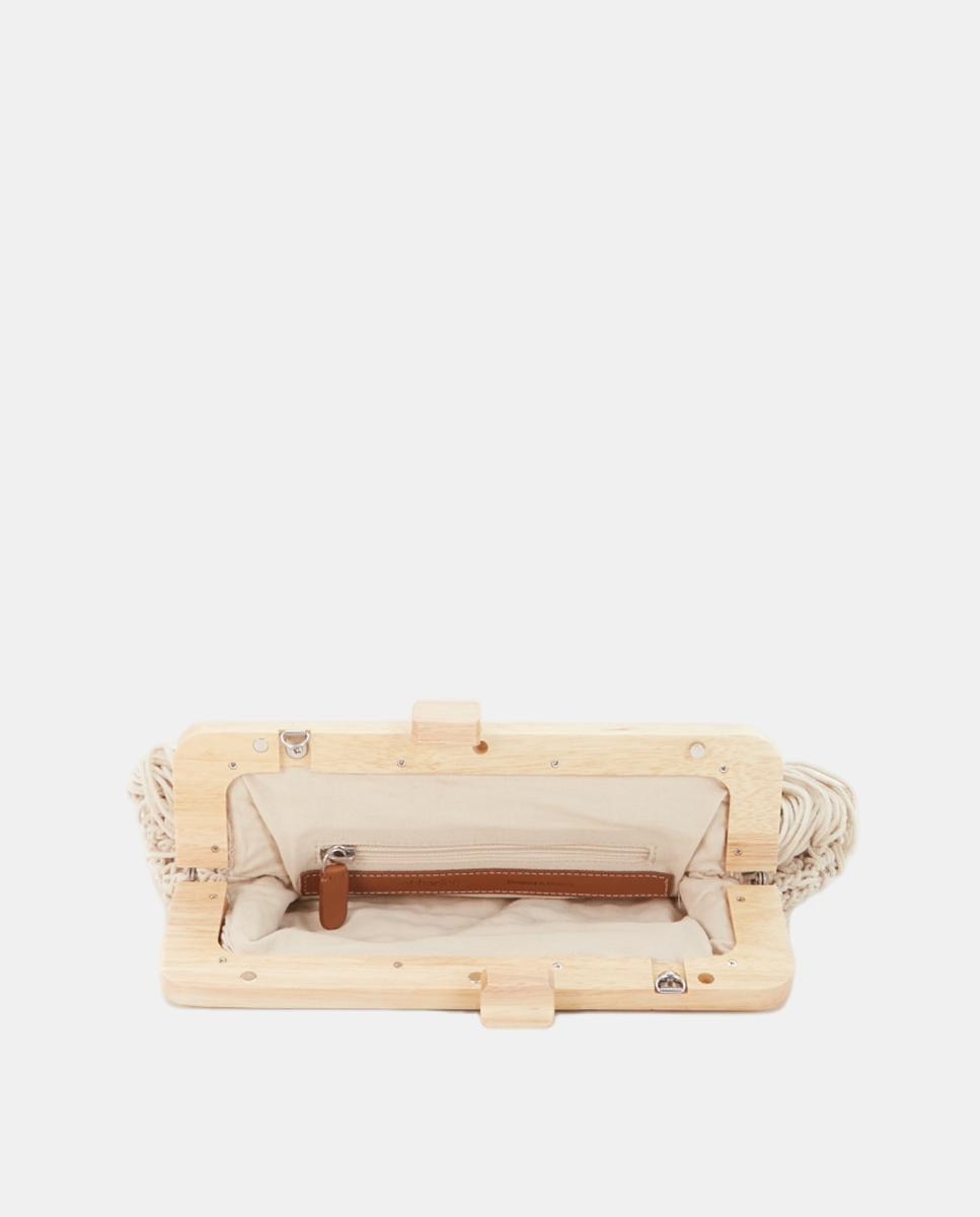 Mala Clutch de Macramé com Franjas Bege-6