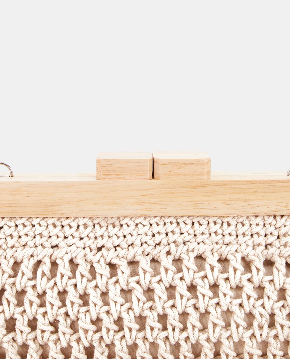 Mala Clutch de Macramé com Franjas Bege-7