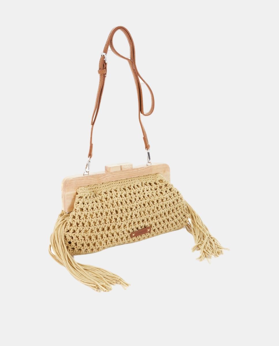 Mala Clutch de Macramé com Franjas Amarelo-2