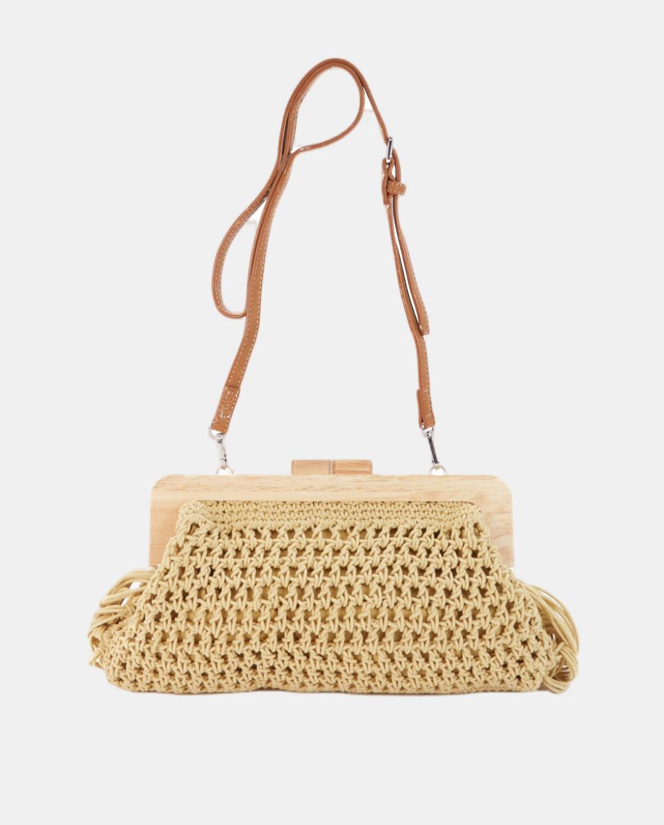 Mala Clutch de Macramé com Franjas Amarelo-3