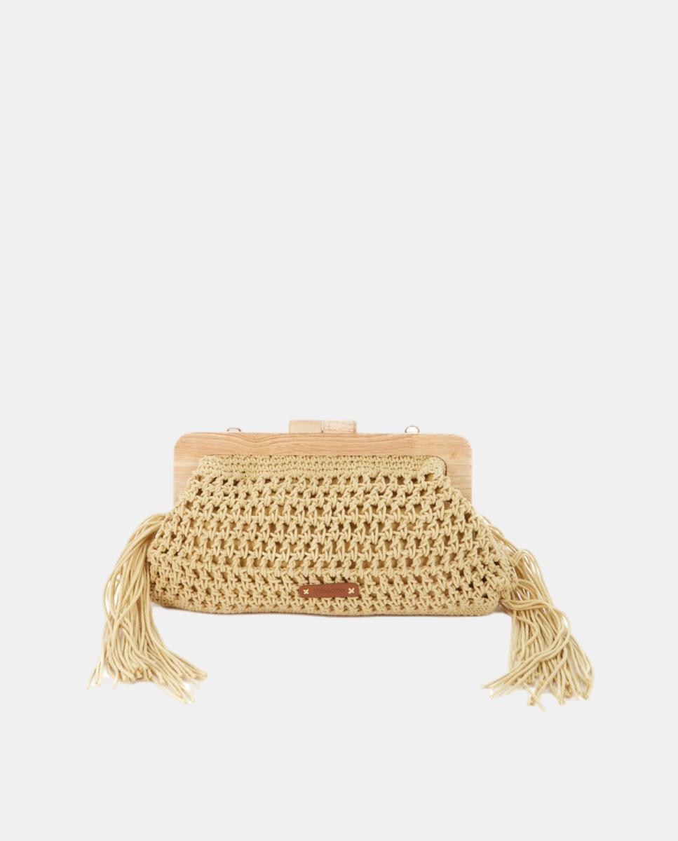 Mala Clutch de Macramé com Franjas Amarelo-5