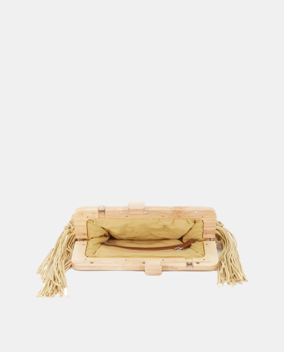 Mala Clutch de Macramé com Franjas Amarelo-6