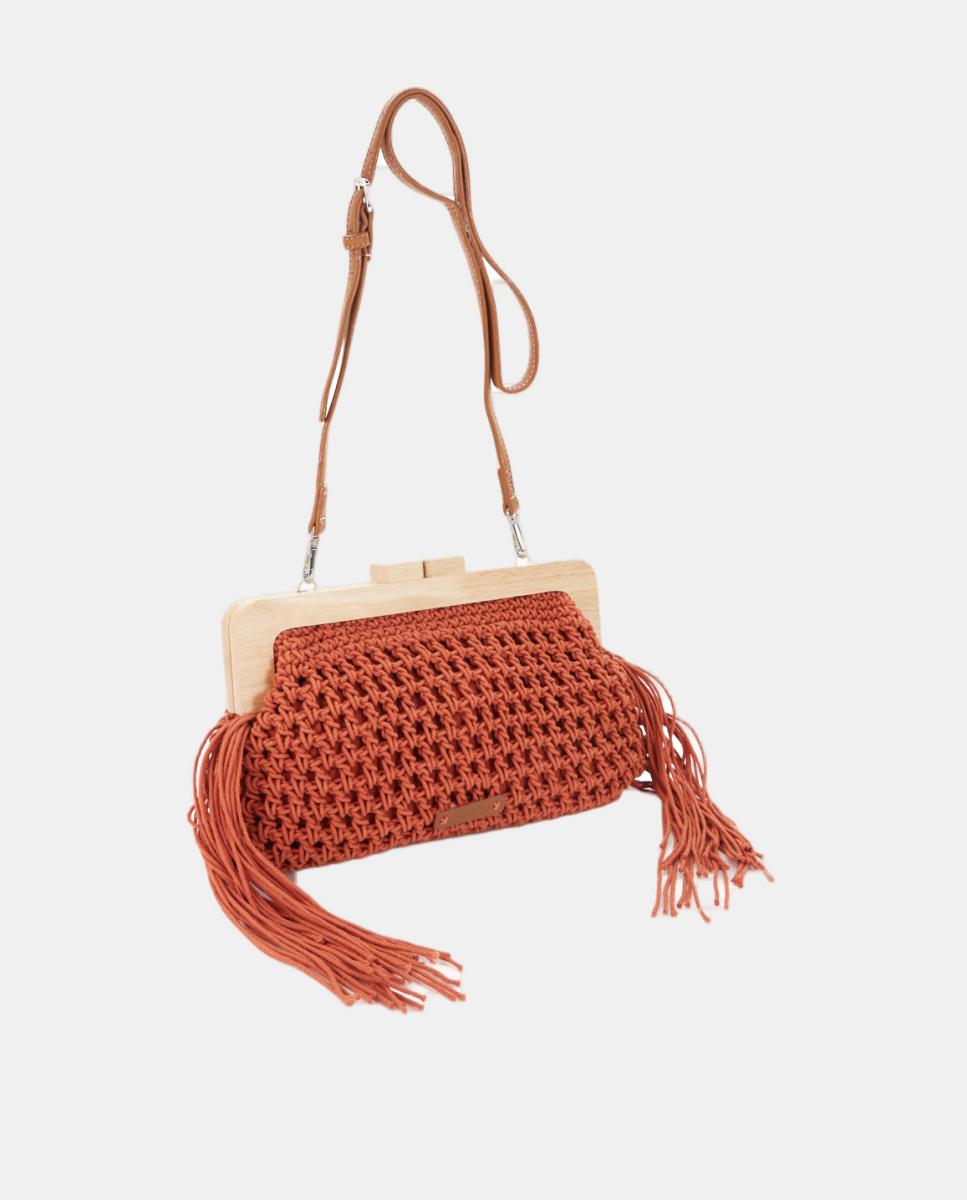 Mala Clutch de Macramé com Franjas Laranja-2