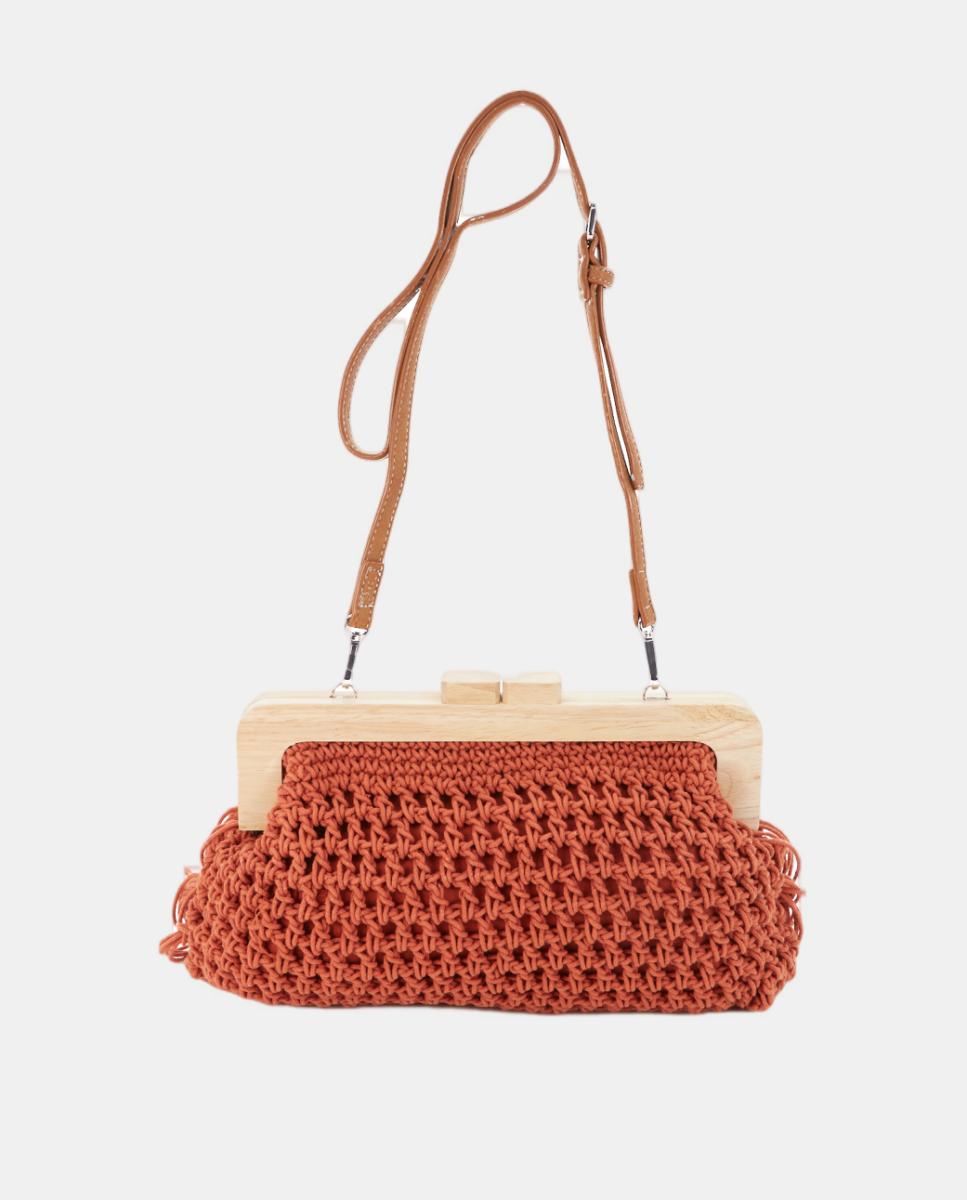 Mala Clutch de Macramé com Franjas Laranja-3