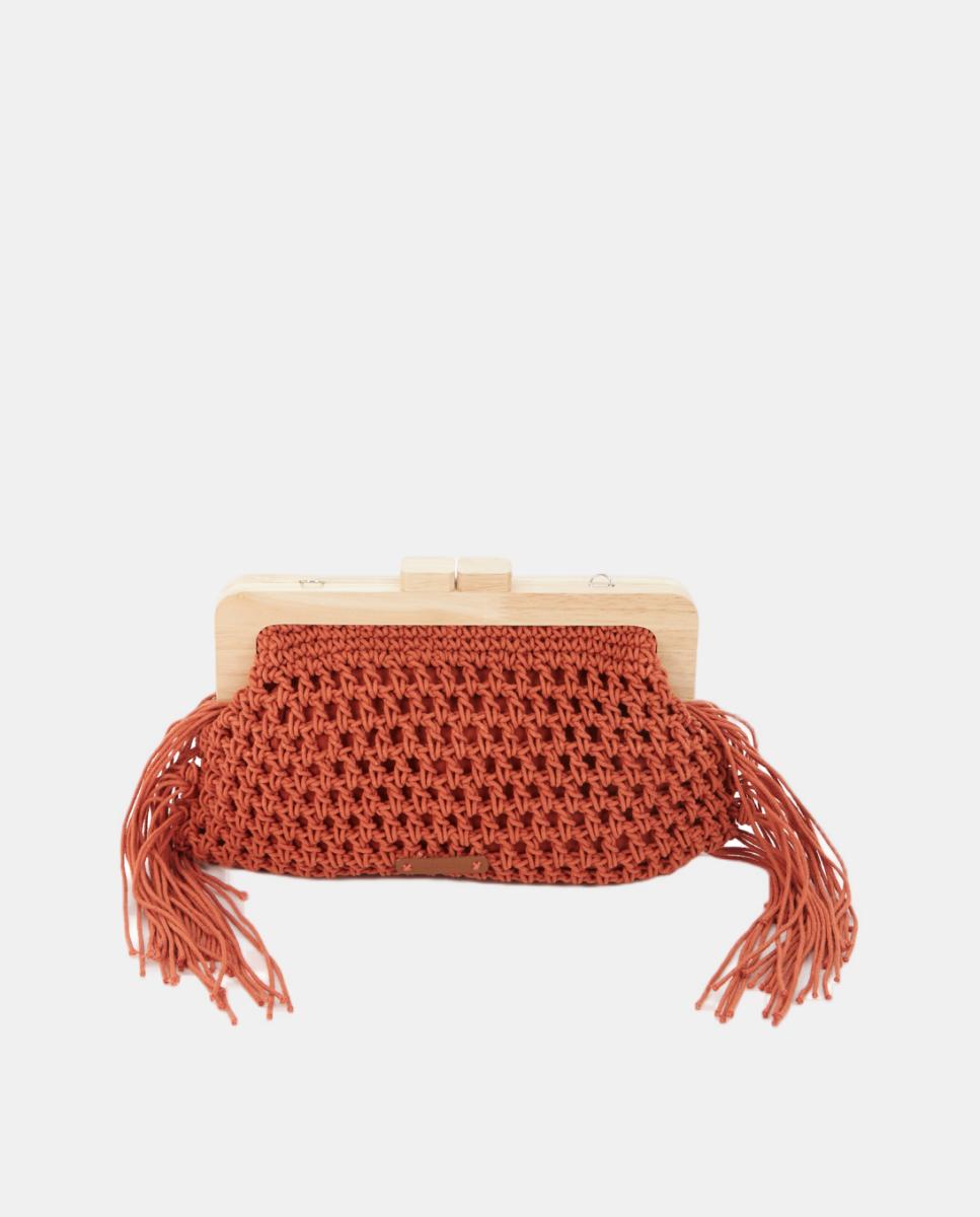 Mala Clutch de Macramé com Franjas Laranja-5