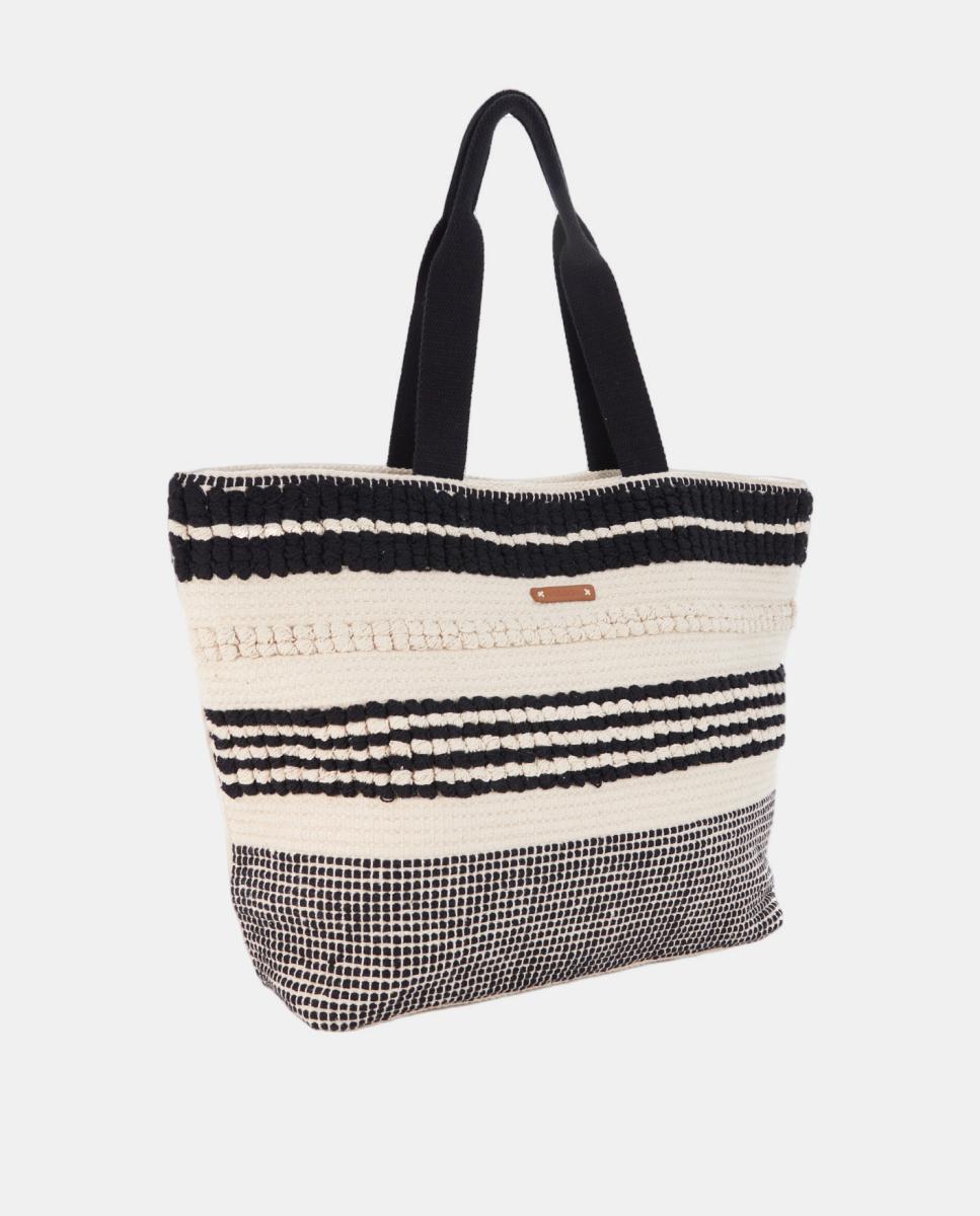 Cesta de Praia com Bordado às Riscas Preto-2