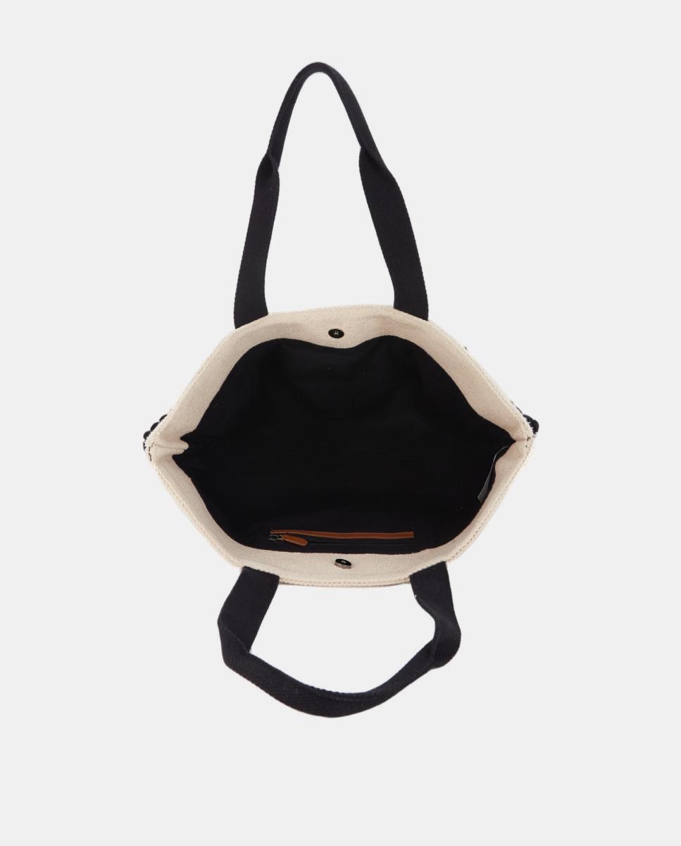 Cesta de Praia com Bordado às Riscas Preto-5