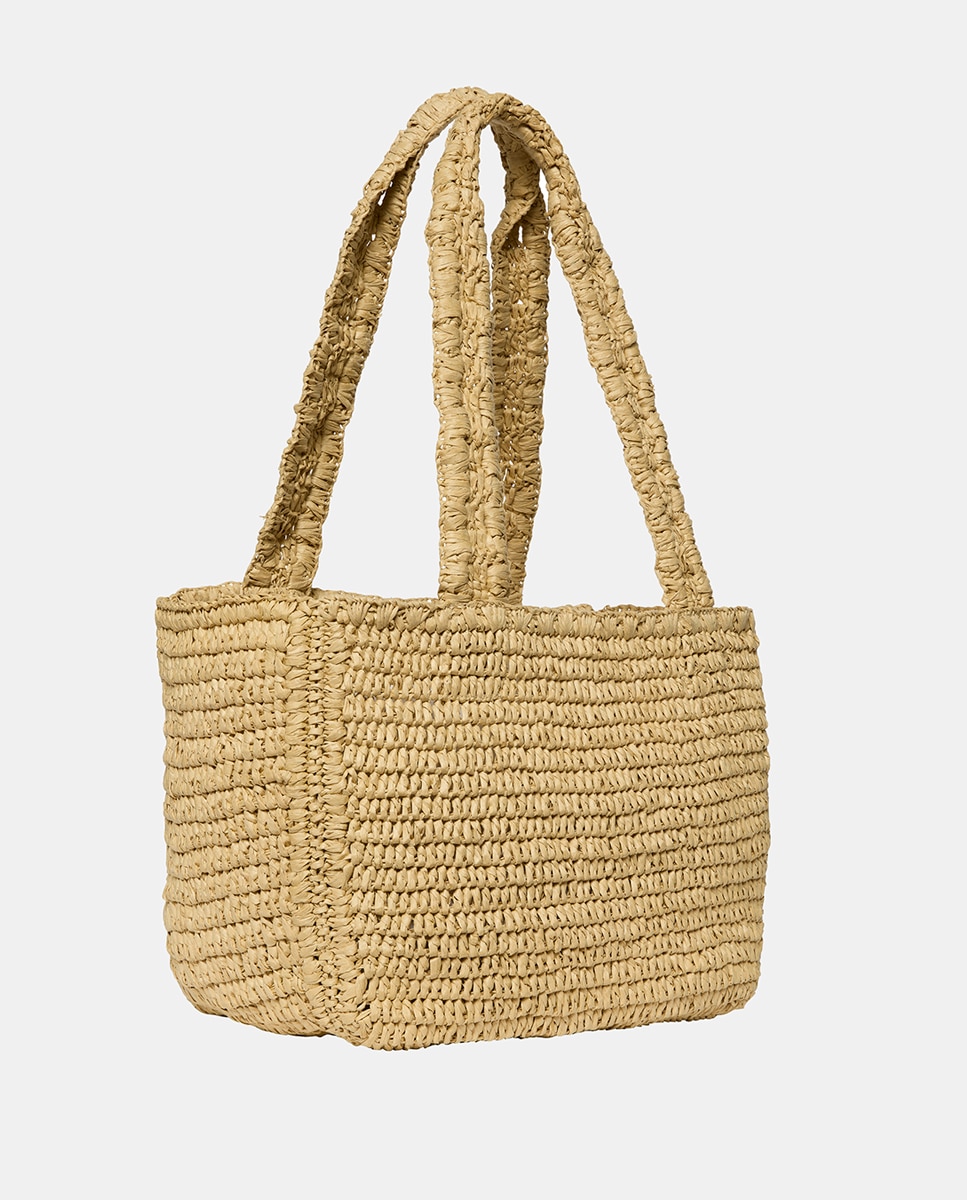 Mala Tipo Tote de Ráfia com Logótipo CK Bege-2