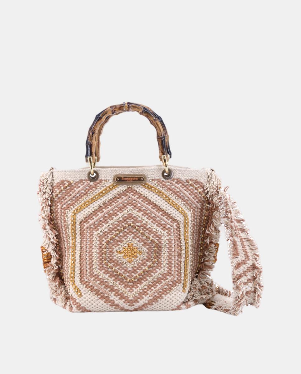 Imagem 0 de Mala Tipo Tote de Algodão com Bordados Dourados