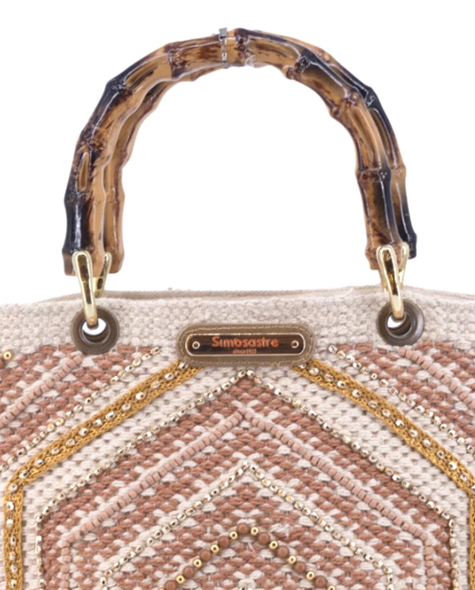 Mala Tipo Tote de Algodão com Bordados Dourados Ouro-4