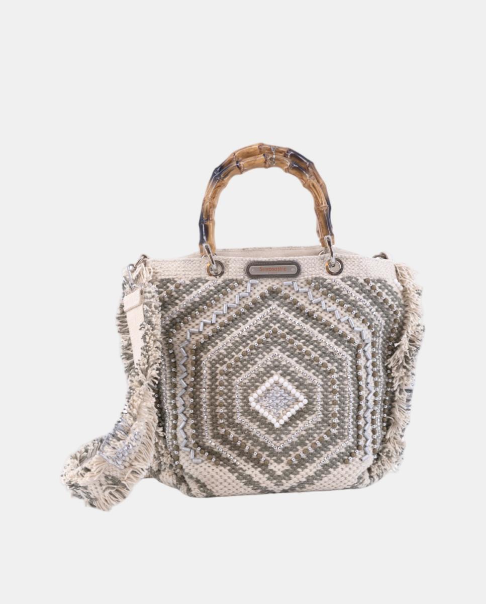 Imagem 0 de Mala Tipo Tote de Algodão com Bordados Prateados