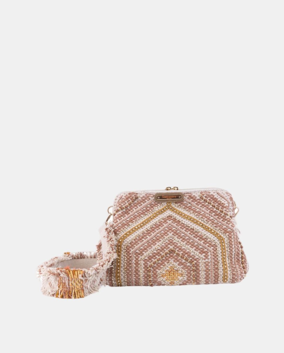 Imagem 0 de Mala Clutch de Algodão com Fecho Metálico e Bordados Dourados
