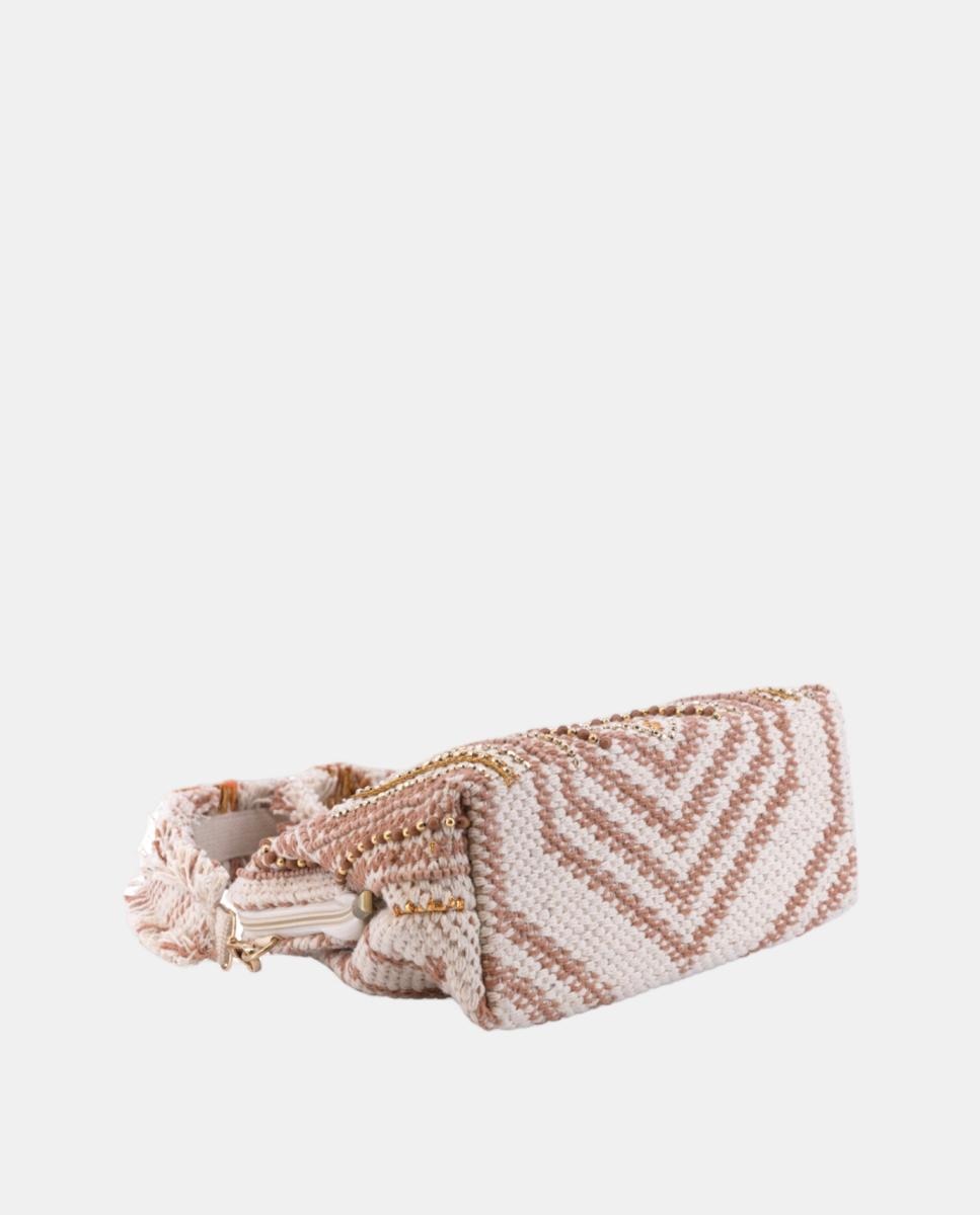 Mala Clutch de Algodão com Fecho Metálico e Bordados Dourados Ouro-5