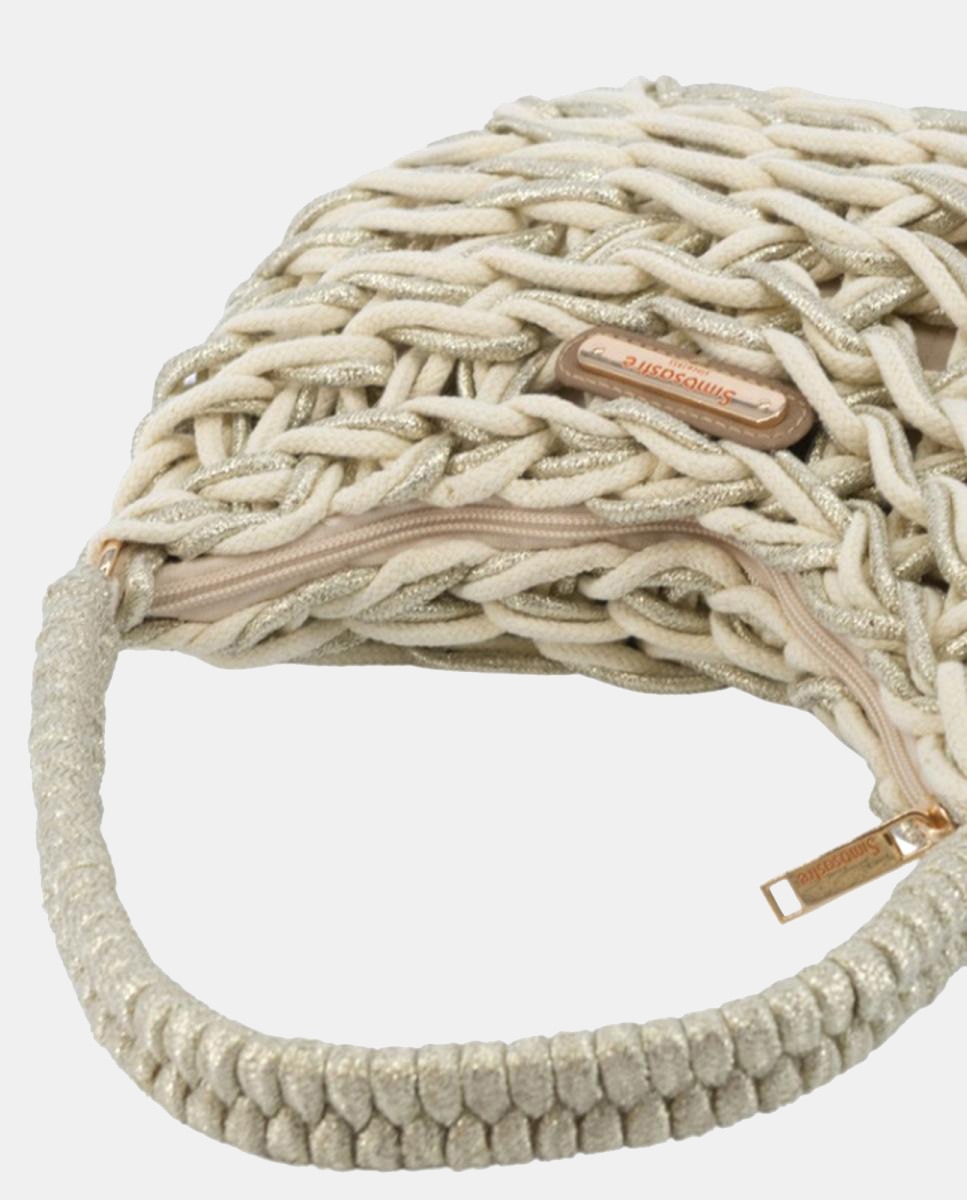 Mala Hobo de Corda Entrançada em Algodão - Metalizado Bege-4
