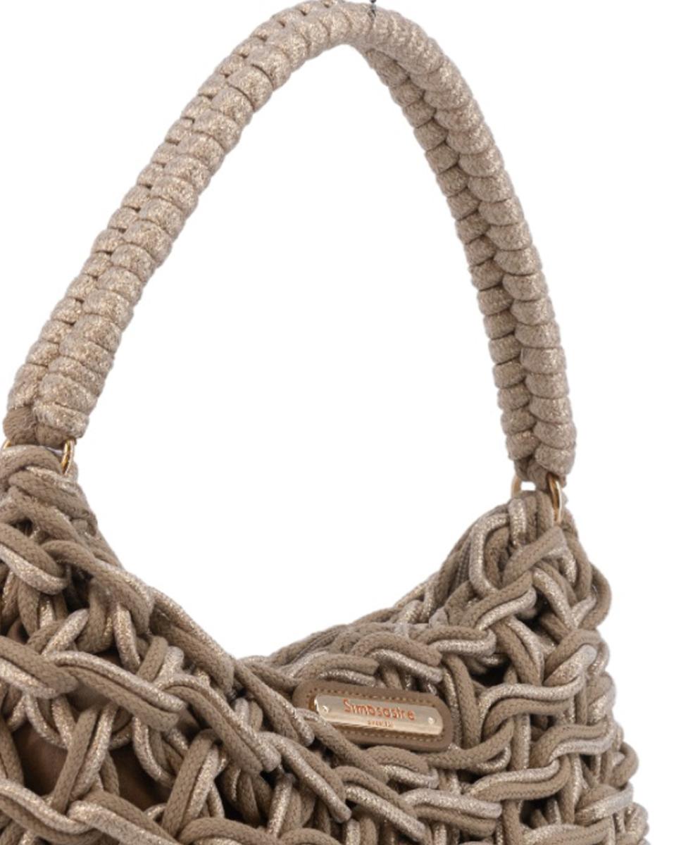 Mala Hobo de Corda Entrançada em Algodão - Metalizado Camel-4