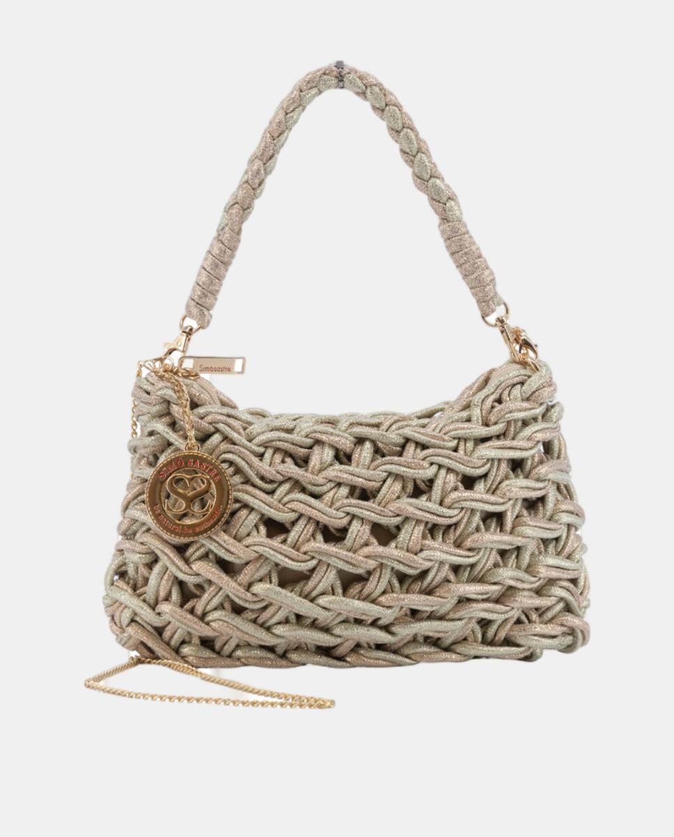 Imagem 0 de Mala Clutch de Corda Entrançada em Algodão Metalizado