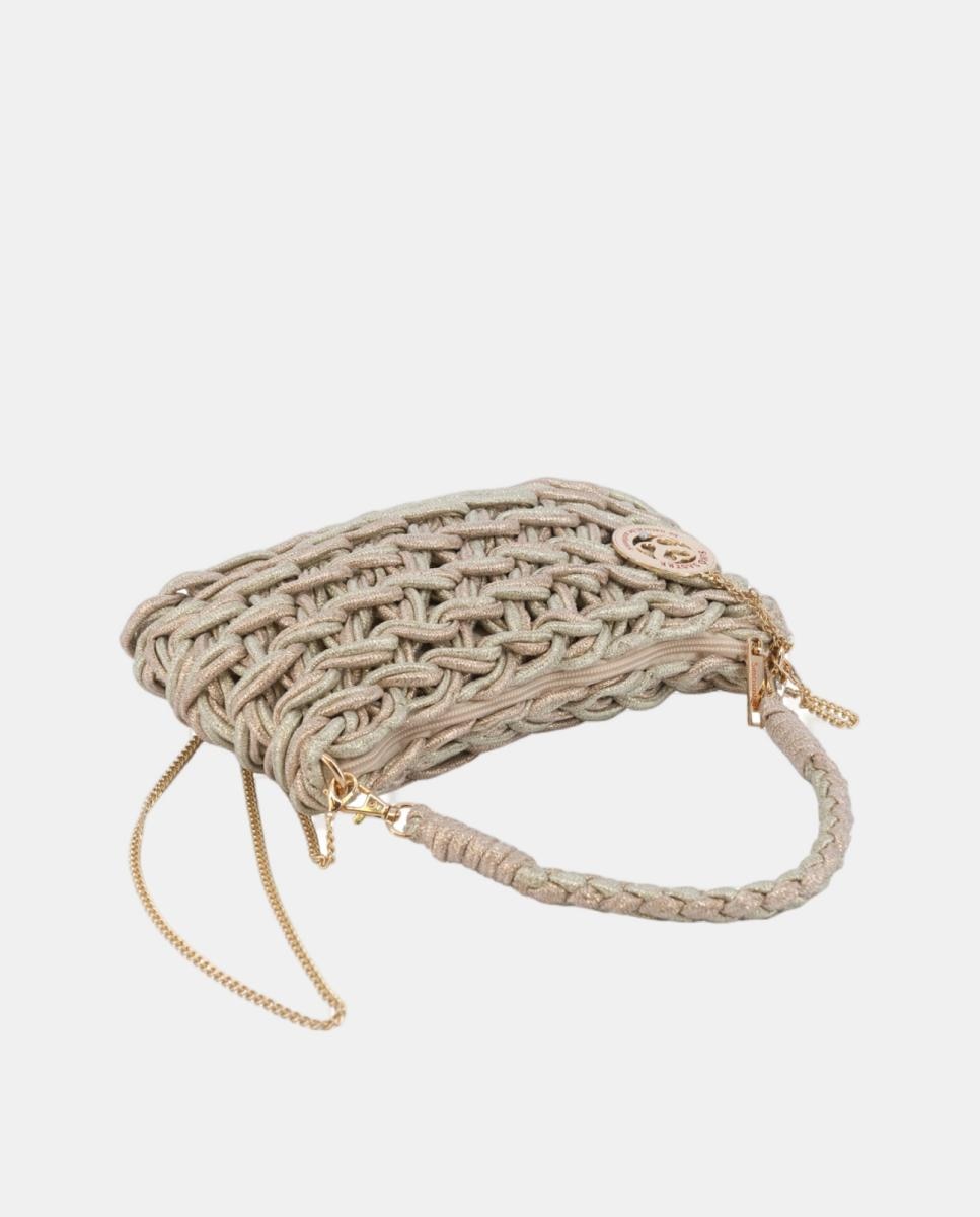 Mala Clutch de Corda Entrançada em Algodão Metalizado Ouro-3