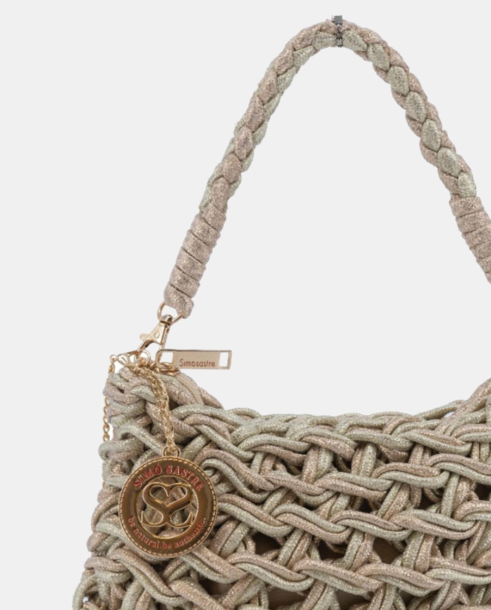 Mala Clutch de Corda Entrançada em Algodão Metalizado Ouro-4