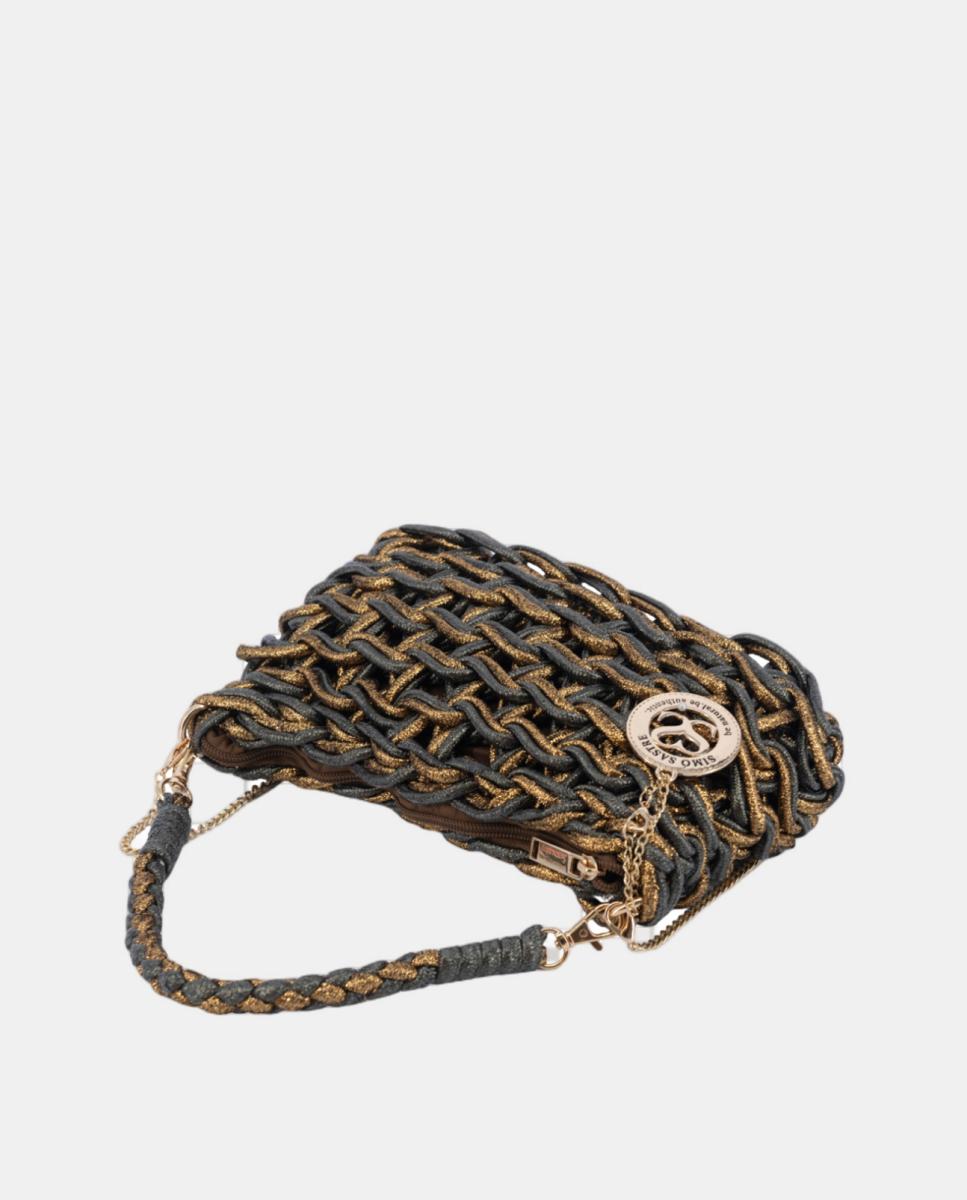 Mala Clutch de Corda Entrançada em Algodão Metalizado Cinzento-3