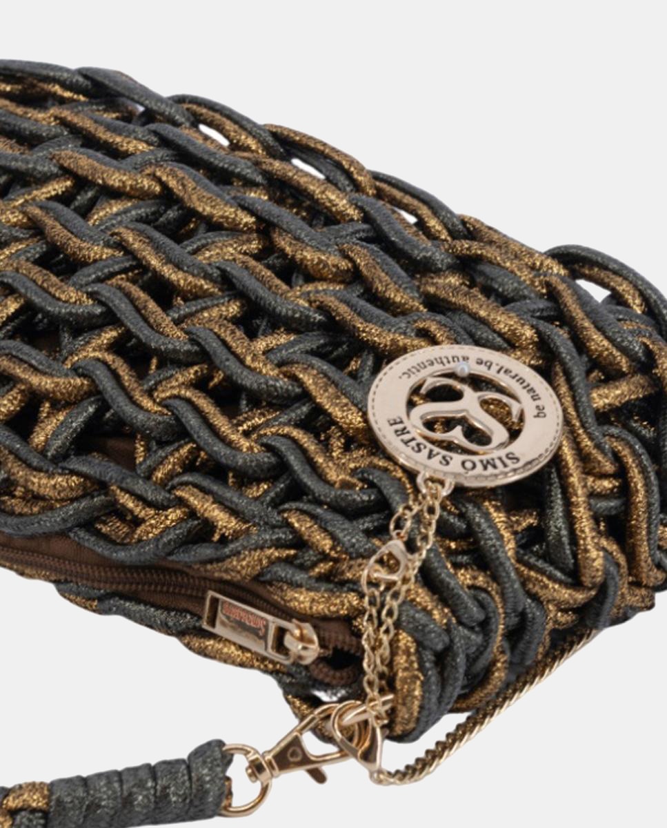 Mala Clutch de Corda Entrançada em Algodão Metalizado Cinzento-4