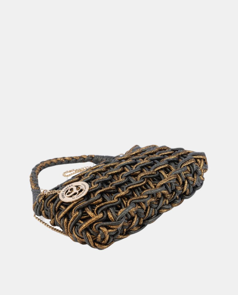 Mala Clutch de Corda Entrançada em Algodão Metalizado Cinzento-5