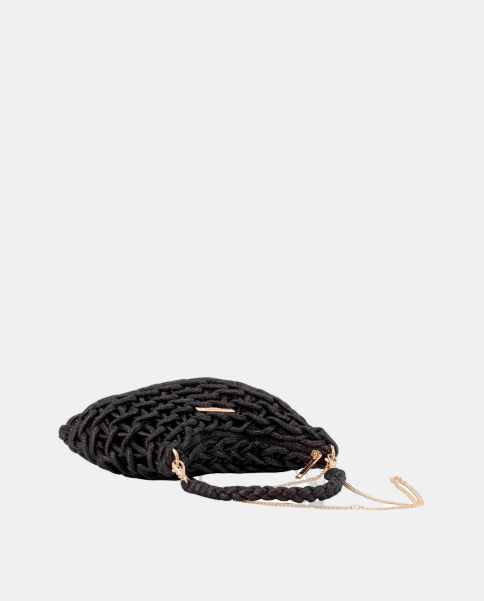 Mala Clutch de Corda Entrançada em Algodão Metalizado Preto-2