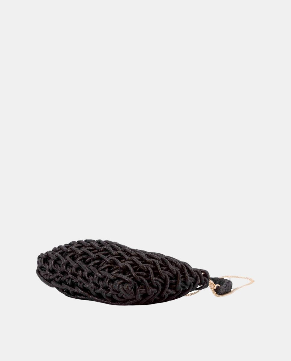 Mala Clutch de Corda Entrançada em Algodão Metalizado Preto-3
