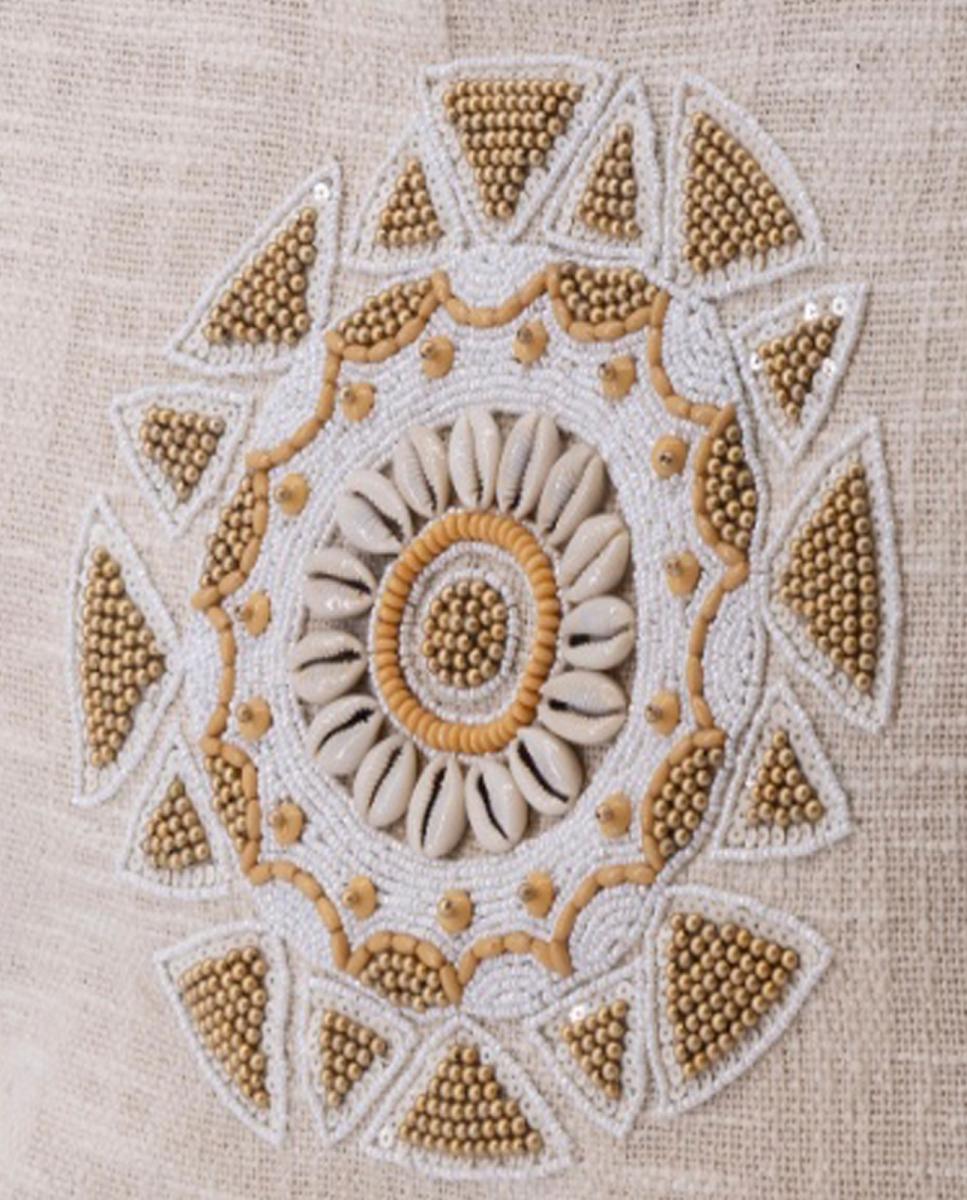 Mala Shopper de Algodão com Bordados - Bege Bege-4