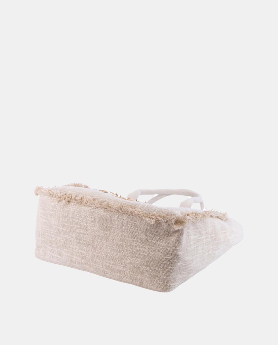Mala Shopper de Algodão com Bordados - Bege Bege-5