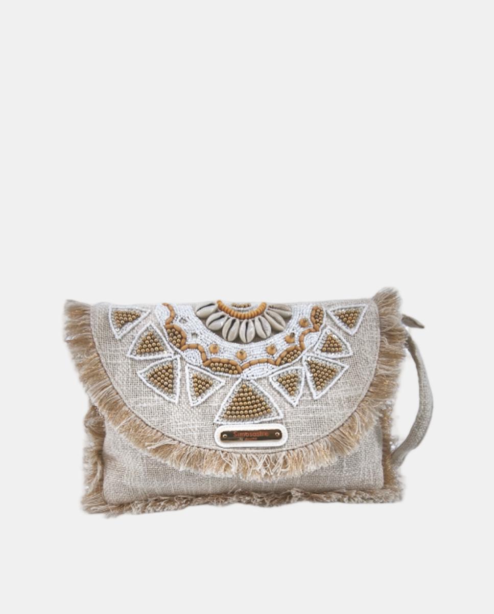 Imagem 0 de Mala Clutch de Algodão com Bordados - Bege