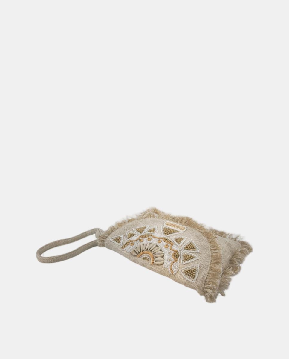 Mala Clutch de Algodão com Bordados - Bege Bege-3