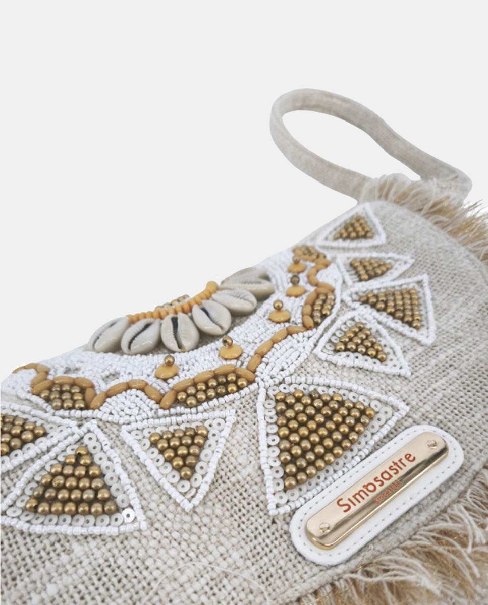 Mala Clutch de Algodão com Bordados - Bege Bege-4