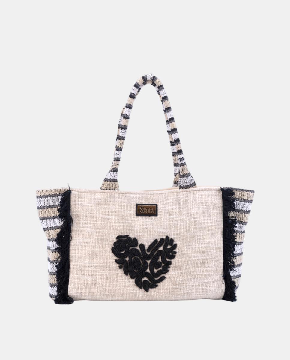 Imagem 0 de Mala Tipo Tote de Algodão com Bordados - Preto