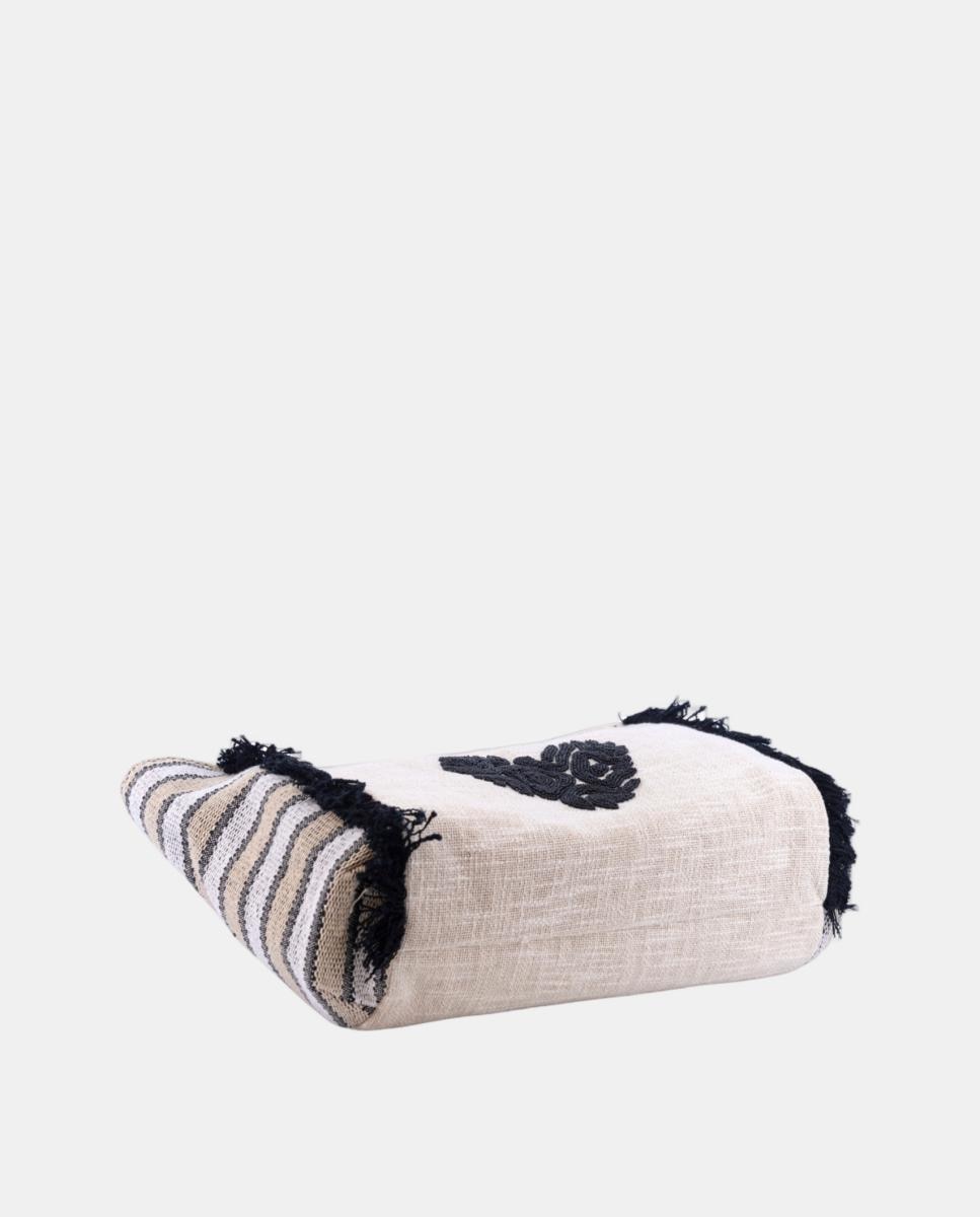 Mala Tipo Tote de Algodão com Bordados - Preto Preto-5