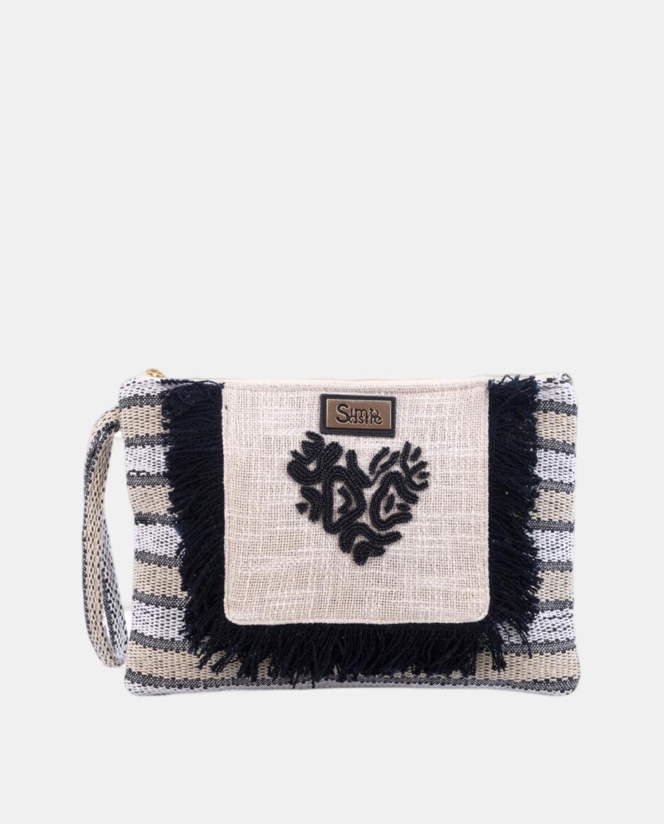 Imagem 0 de Mala Clutch de Algodão com Bordados - Preto