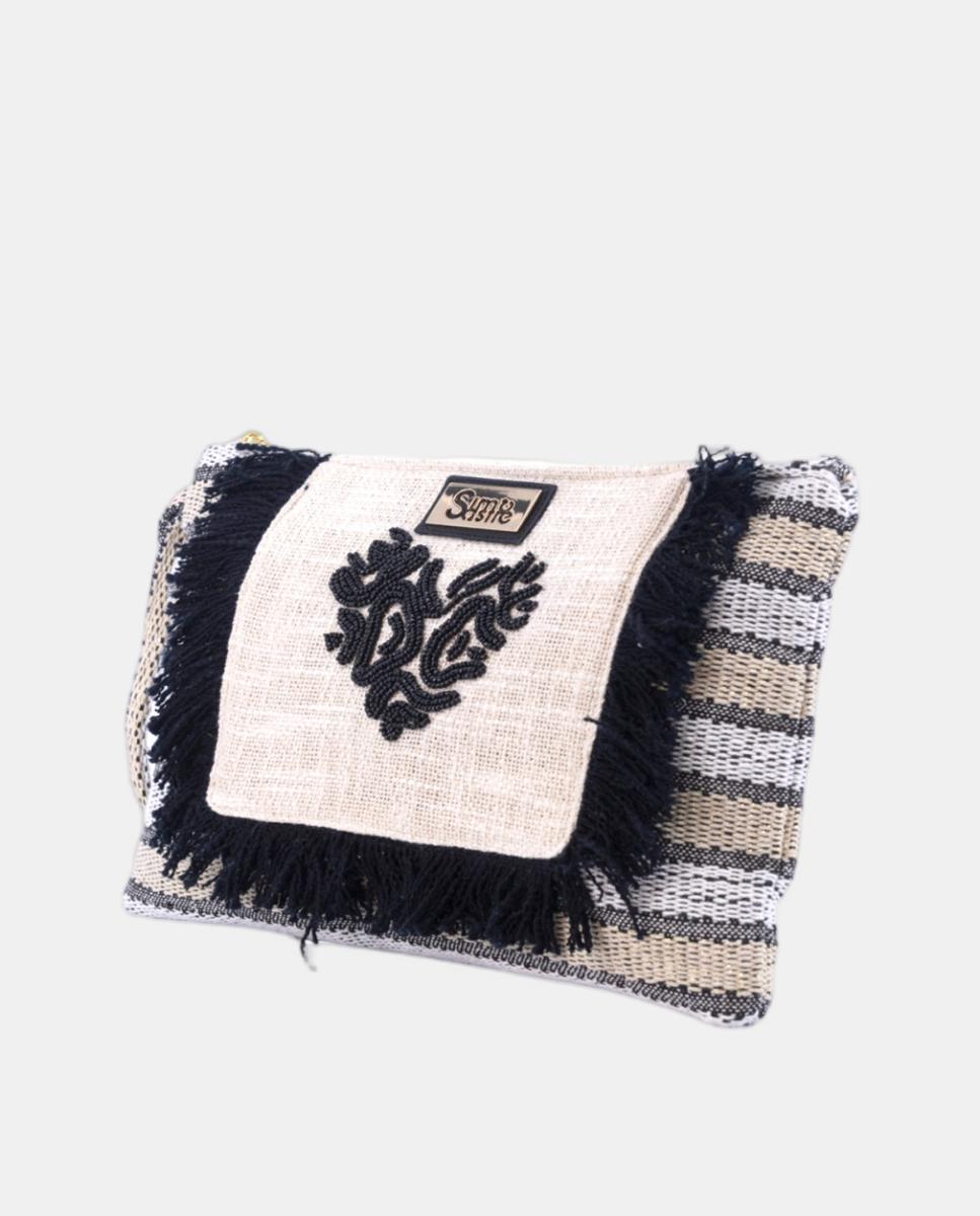 Mala Clutch de Algodão com Bordados - Preto Preto-2