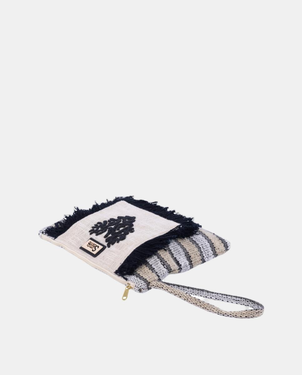 Mala Clutch de Algodão com Bordados - Preto Preto-3