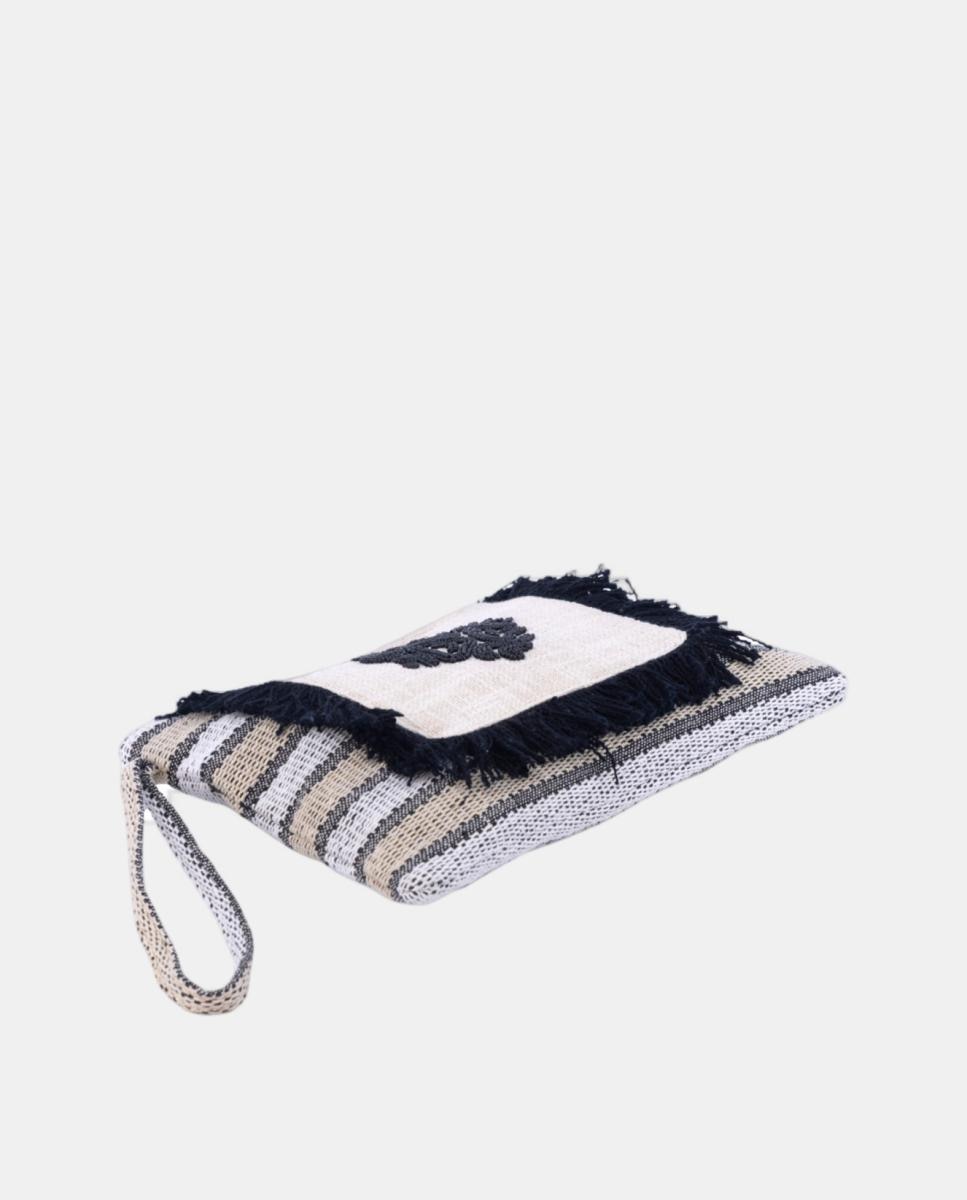 Mala Clutch de Algodão com Bordados - Preto Preto-5