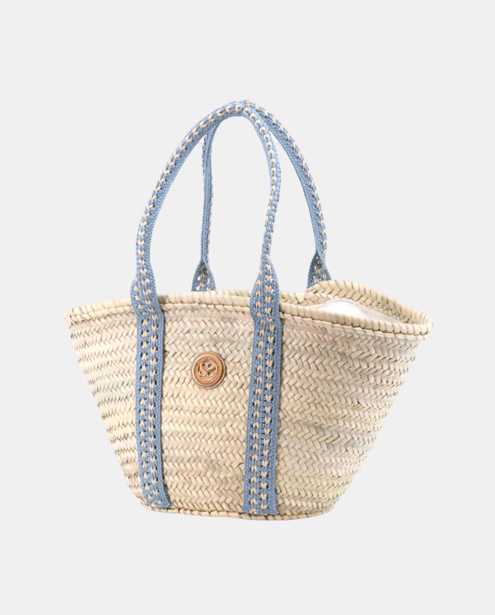 Cesta Grande de Palma Natural com 10 Dobras Azul-2