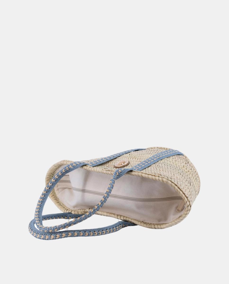 Cesta Grande de Palma Natural com 10 Dobras Azul-3