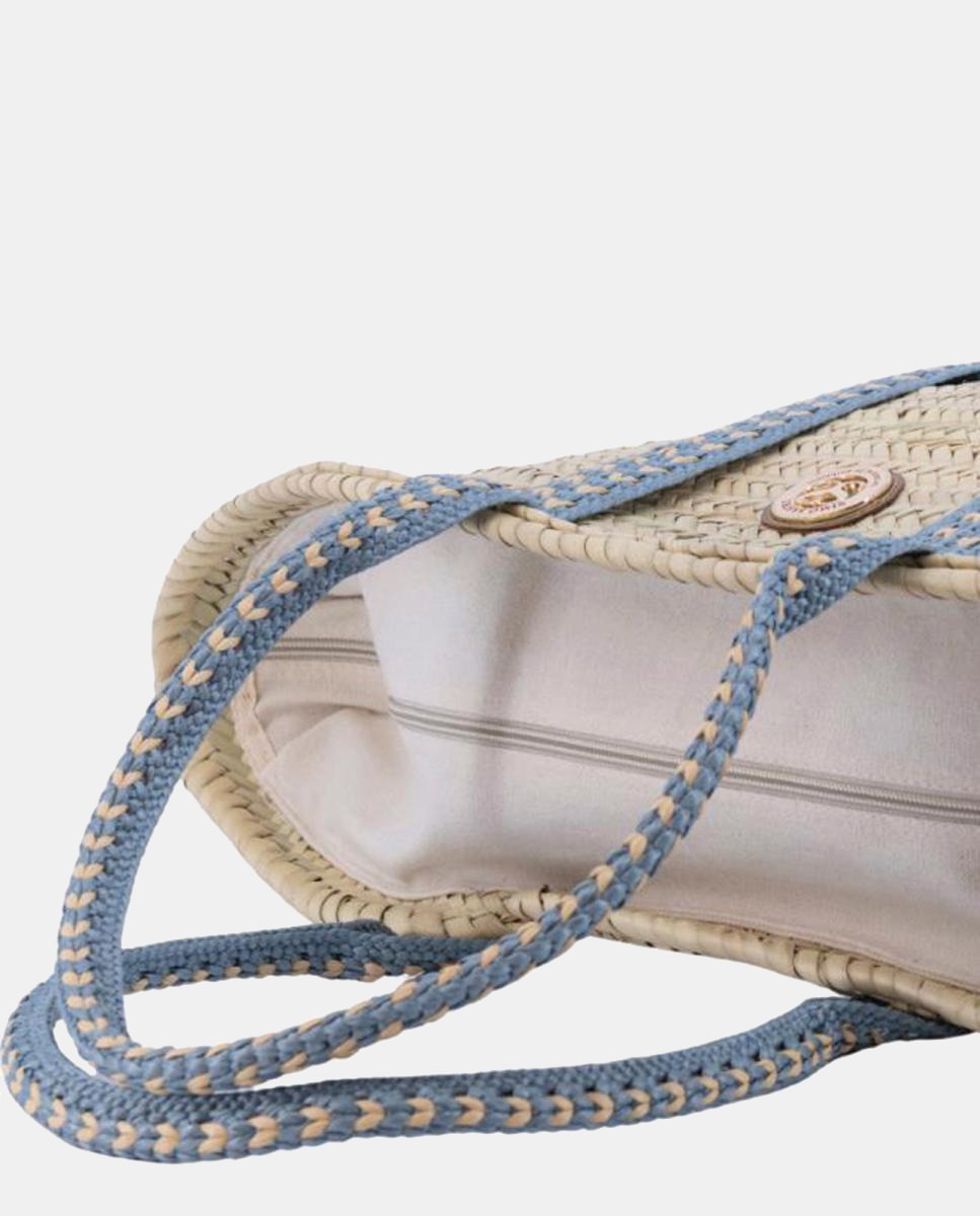 Cesta Grande de Palma Natural com 10 Dobras Azul-5