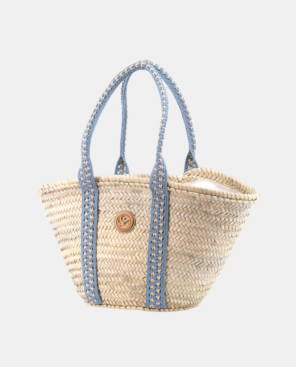 Cesta Média de Palma Natural com 8 Dobras Azul-2