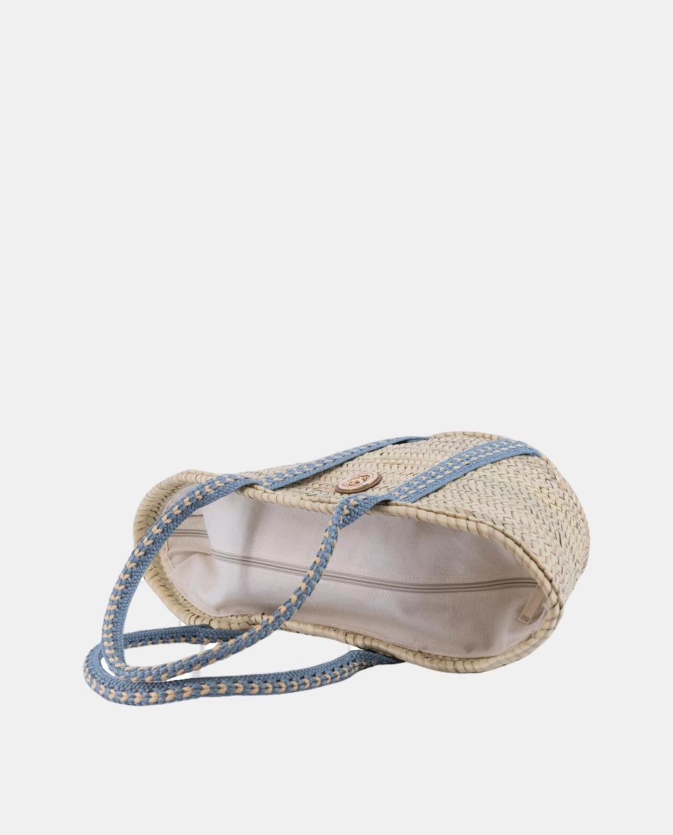 Cesta Média de Palma Natural com 8 Dobras Azul-3