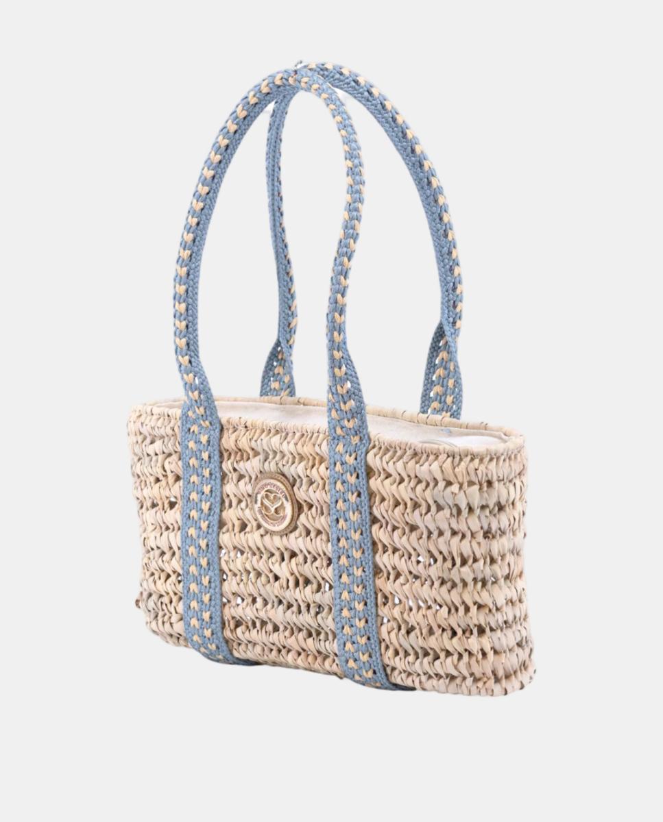 Mala Shopper de Palma Natural Atada Azul-2
