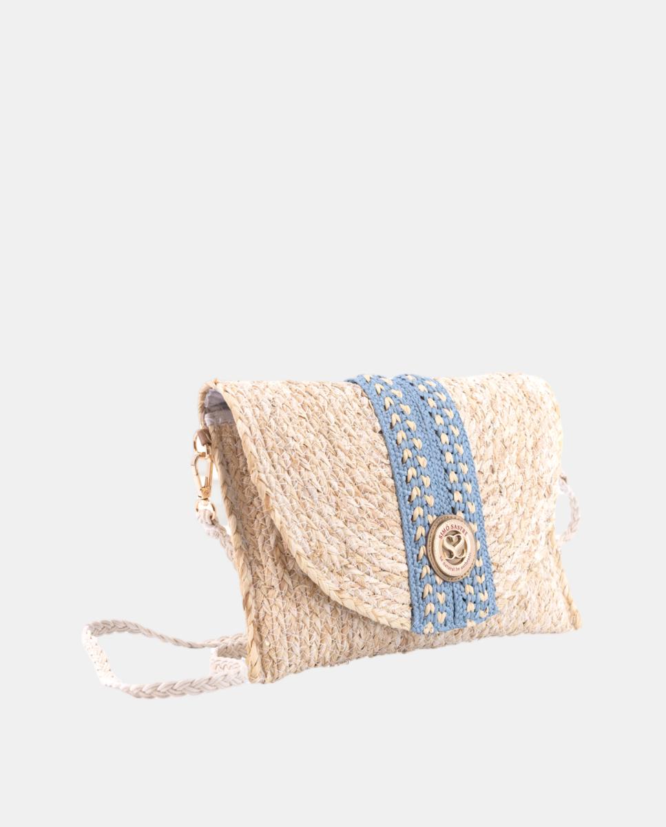 Carteira Tipo Mala Clutch de Folhas de Milho Azul-2